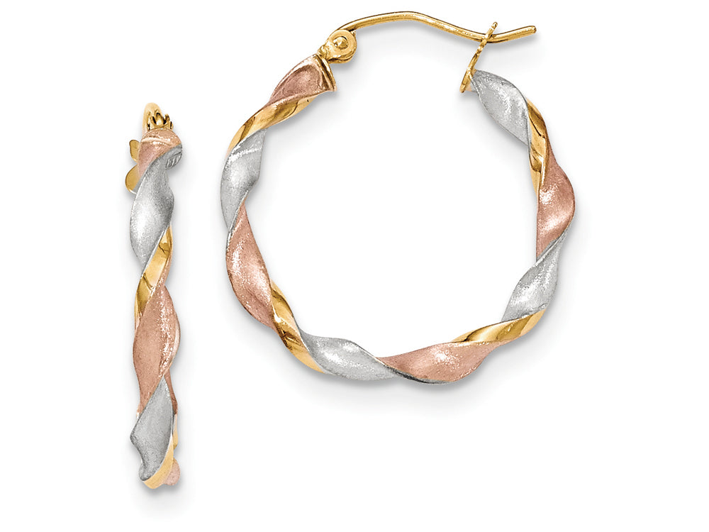 FJC Finejewelers 14k Yellow Gold Tri-color Satin Twisted Hoop Earrings