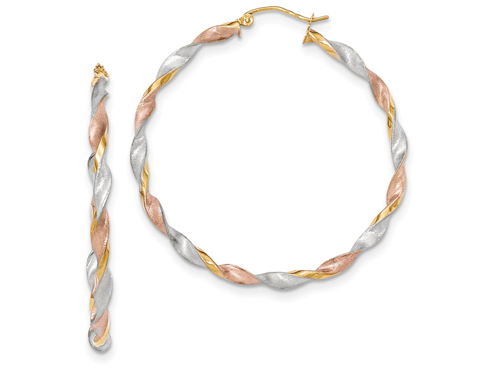 FJC Finejewelers 14k Yellow Gold Tri-color Satin Twisted Hoop Earrings