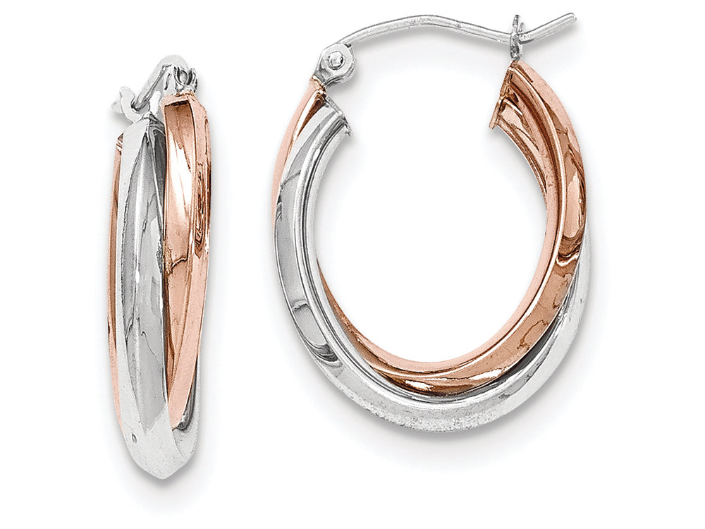 FJC Finejewelers 14k Rose And White Gold Polished Oval Tube Hoop Earrings