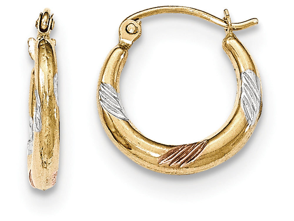 FJC Finejewelers 14k Yellow Gold Tri-color Polished and Textured Hoop Earrings