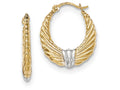FJC Finejewelers 14k Yellow Gold and Rhodium Polished And Textured Hoop Earrings