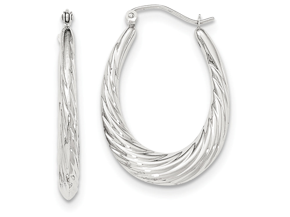 FJC Finejewelers 14k White Gold Polished And Textured Oval Hoop Earrings