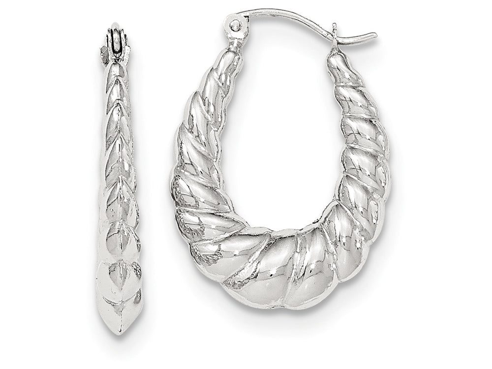 FJC Finejewelers 14k White Gold Polished And Textured Oval Hoop Earrings
