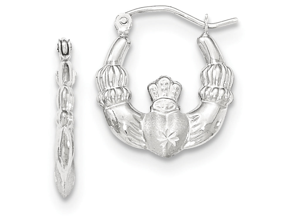 FJC Finejewelers 14k White Gold Satin And Bright-cut Claddagh Hoop Earrings