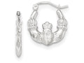 FJC Finejewelers 14k White Gold Satin And Bright-cut Claddagh Hoop Earrings