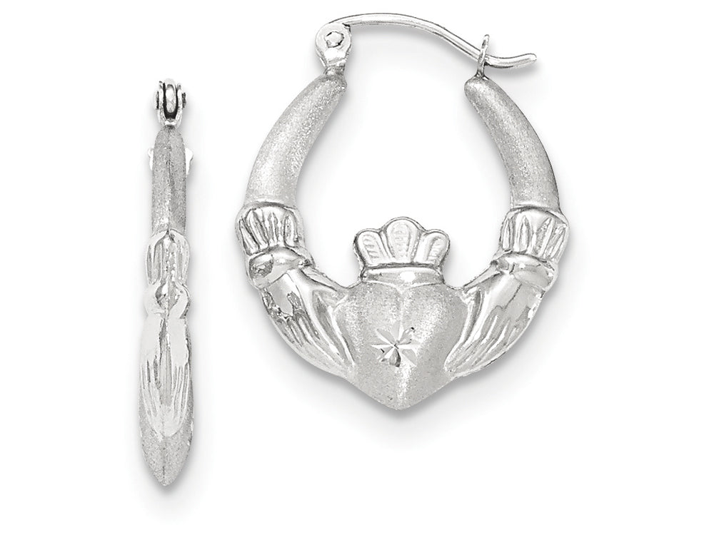 FJC Finejewelers 14k White Gold Satin And Bright-cut Claddagh Hoop Earrings