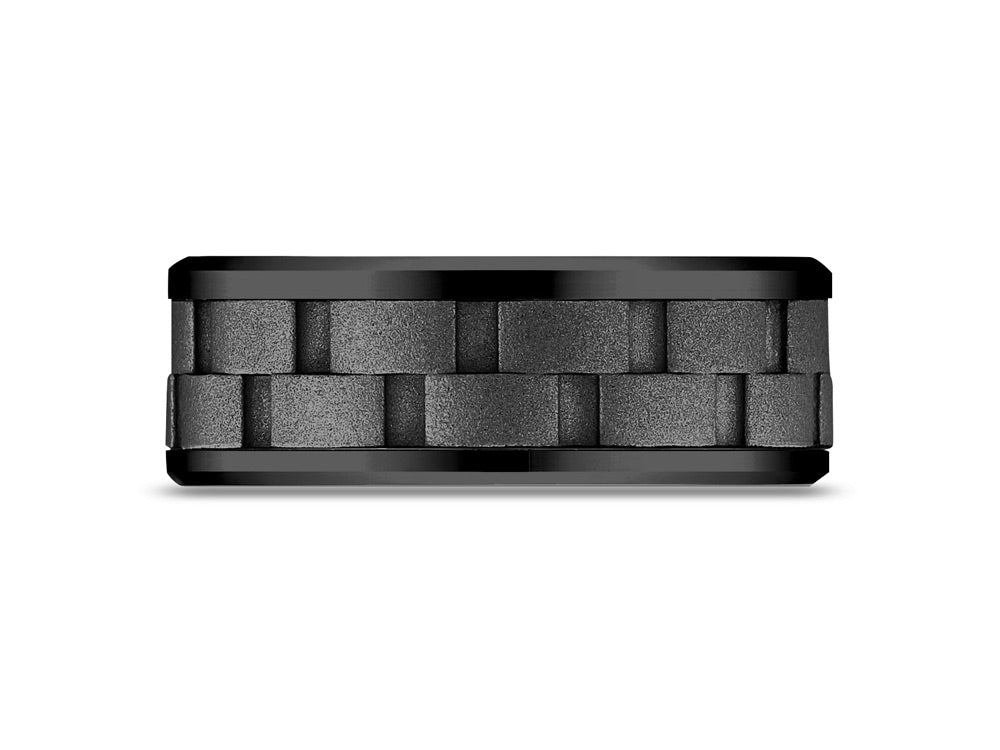 Benchmark Black Titanium 8mm Comfort Fit with Black Cobalt Link Pattern Center Wedding Band / Ring