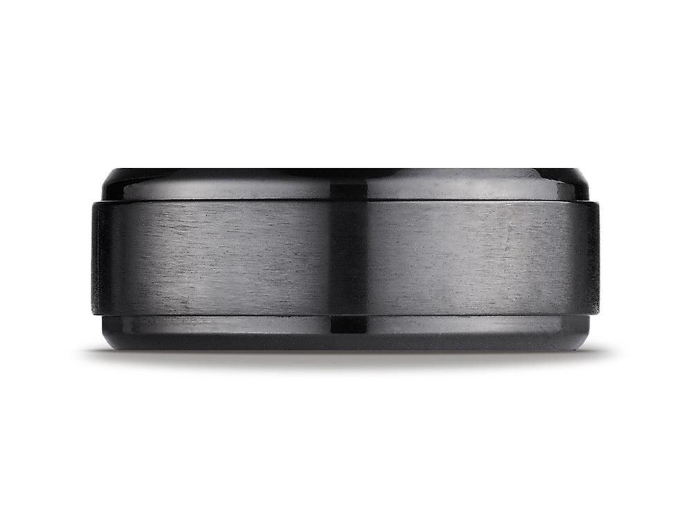 Benchmark Black Titanium 9mm Comfort-fit Satin-finished Stair-step Edge Design Ring