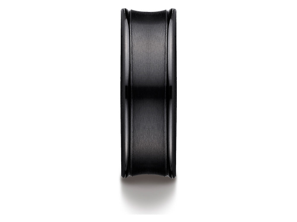 Benchmark Black Titanium 7.5mm Comfort-fit Satin-finished Concave Round Edge Carved Wedding Band Ring