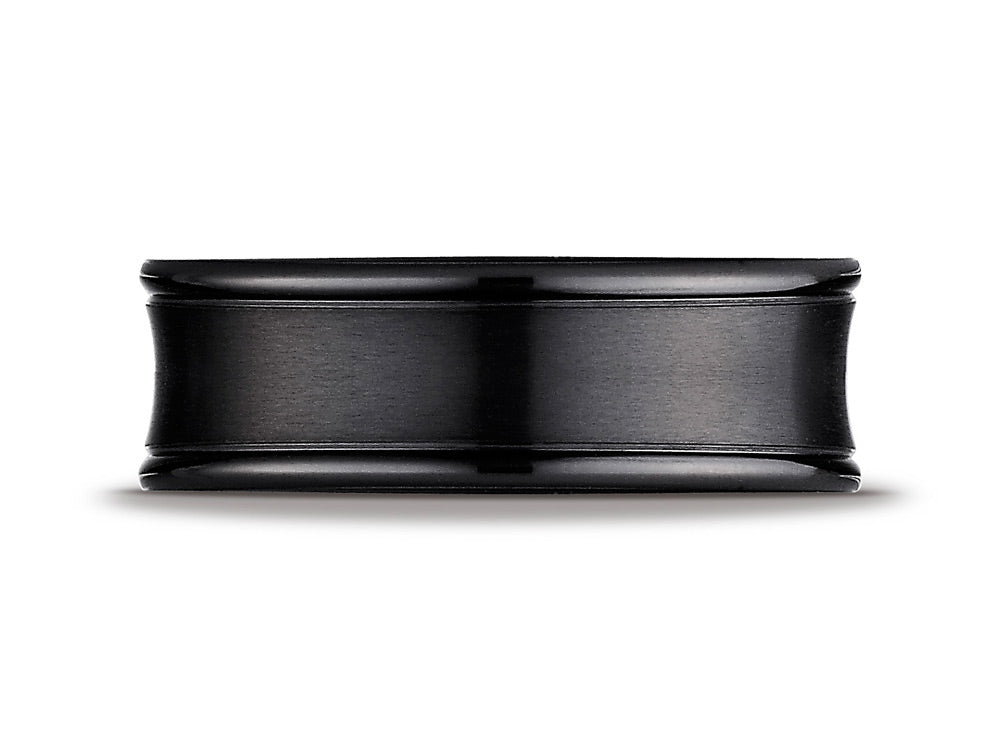 Benchmark Black Titanium 7.5mm Comfort-fit Satin-finished Concave Round Edge Carved Wedding Band Ring