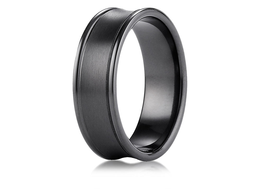 Benchmark Black Titanium 7.5mm Comfort-fit Satin-finished Concave Round Edge Carved Wedding Band Ring
