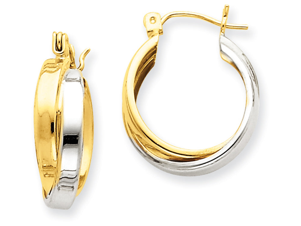 FJC Finejewelers 14 kt Two Tone Gold Polished Double Hoop Earrings