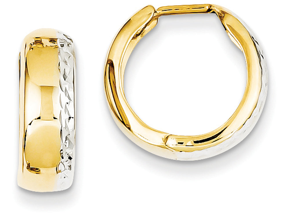 FJC Finejewelers 14 kt Two Tone Gold Textured Hinged Hoop Earrings