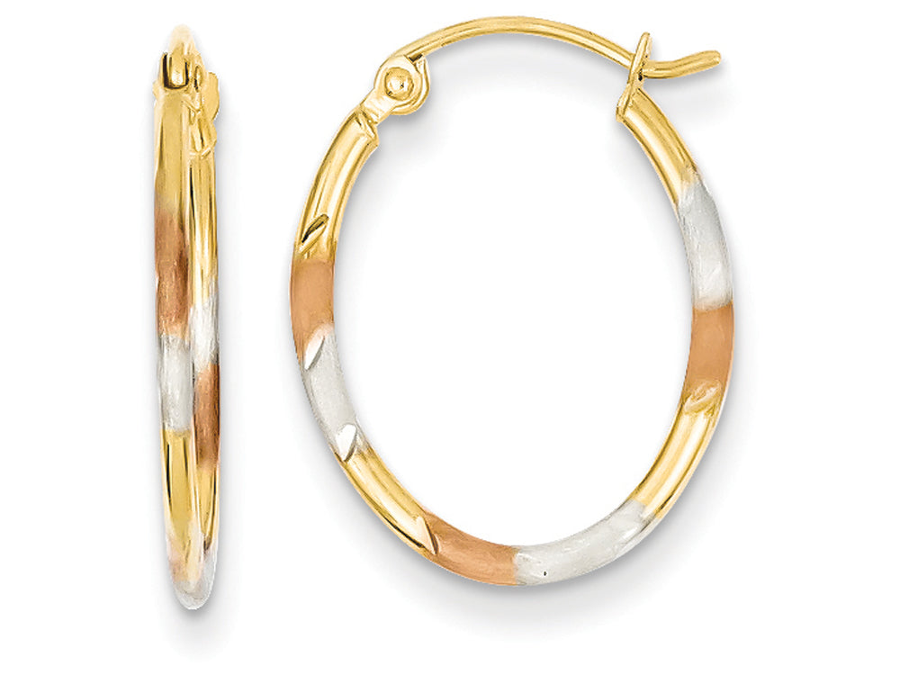 FJC Finejewelers 14k Yellow Gold with White And Rose Rhodium Bright Cut Hoop Earrings