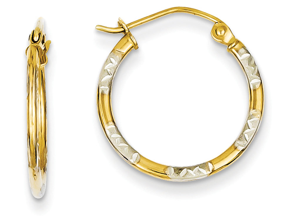 FJC Finejewelers 14k Yellow Gold and Rhodium Bright Cut Hoop Earrings