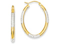FJC Finejewelers 14k Yellow Gold and Rhodium 3mm Bright Cut Oval Hollow Hoop Earrings