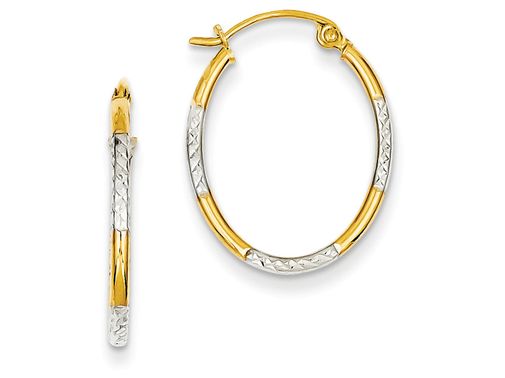 FJC Finejewelers 14k Yellow Gold and Rhodium Bright Cut Oval Hoop Earrings