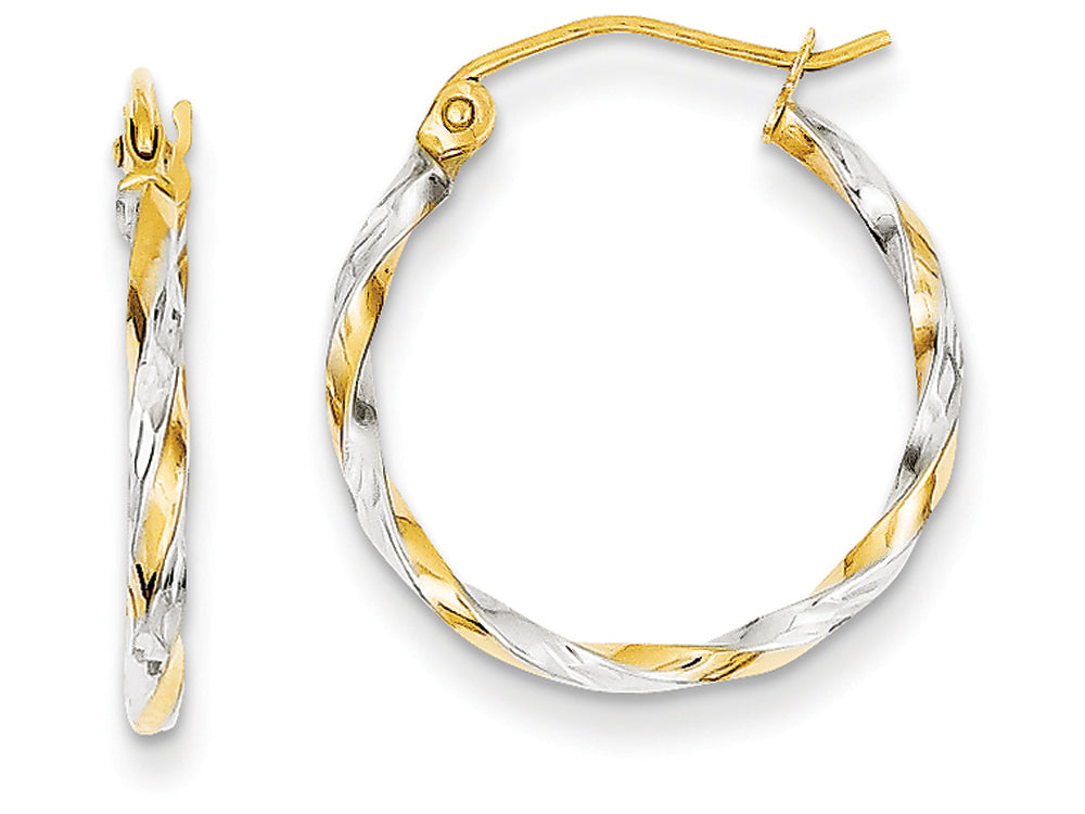 FJC Finejewelers 14k Yellow Gold and Rhodium Hollow Twisted Hoop Earrings