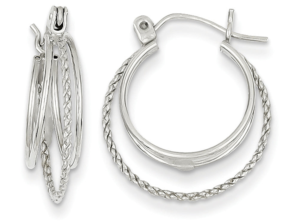 FJC Finejewelers 14k White Gold Polished And Textured Circle Hoop Earrings