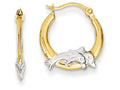 FJC Finejewelers 14k Yellow Gold and Rhodium Dolphin Hoop Earrings