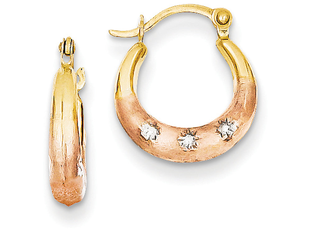 FJC Finejewelers 14k Yellow Gold with White And Rose Rhodium Flower Hoop Earrings