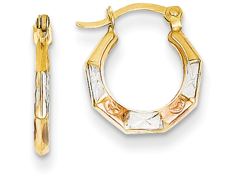 FJC Finejewelers 14k Yellow Gold with White And Rose Rhodium Hoop Earrings