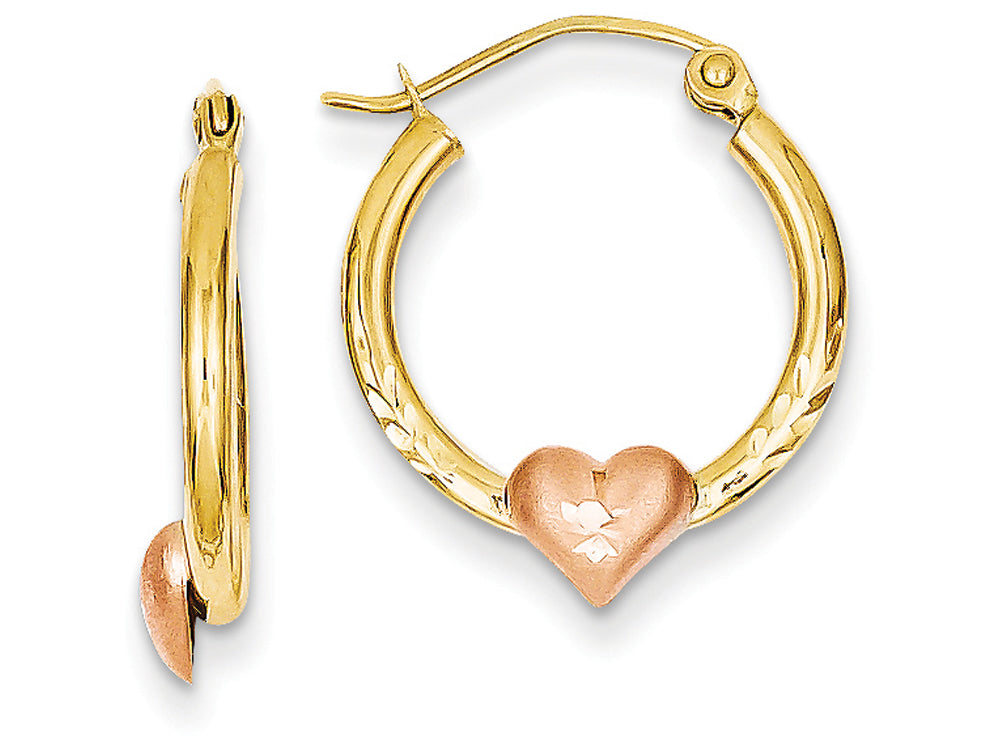 FJC Finejewelers 14k Yellow and Rose Gold Heart Bright Cut Hoop Earrings