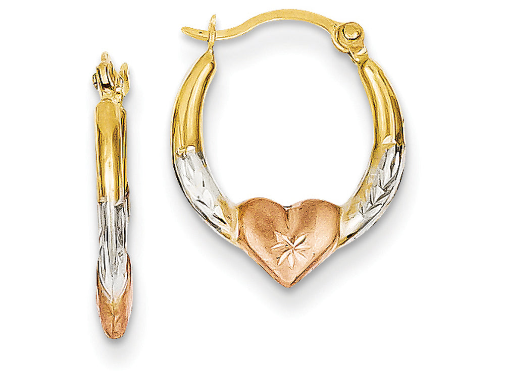 FJC Finejewelers 14k Yellow Gold with White And Rose Rhodium Heart Hoop Earrings