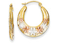 FJC Finejewelers 14k Yellow Gold with White And Rose Rhodium Hollow Flowers Hoop Earrings