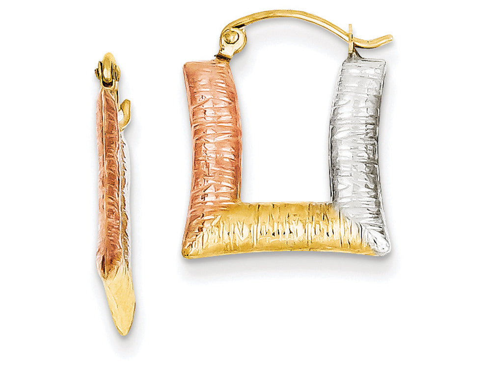 FJC Finejewelers 14k Yellow Gold with White and Rose Rhodium Hollow Textured Square Hoop Earrings