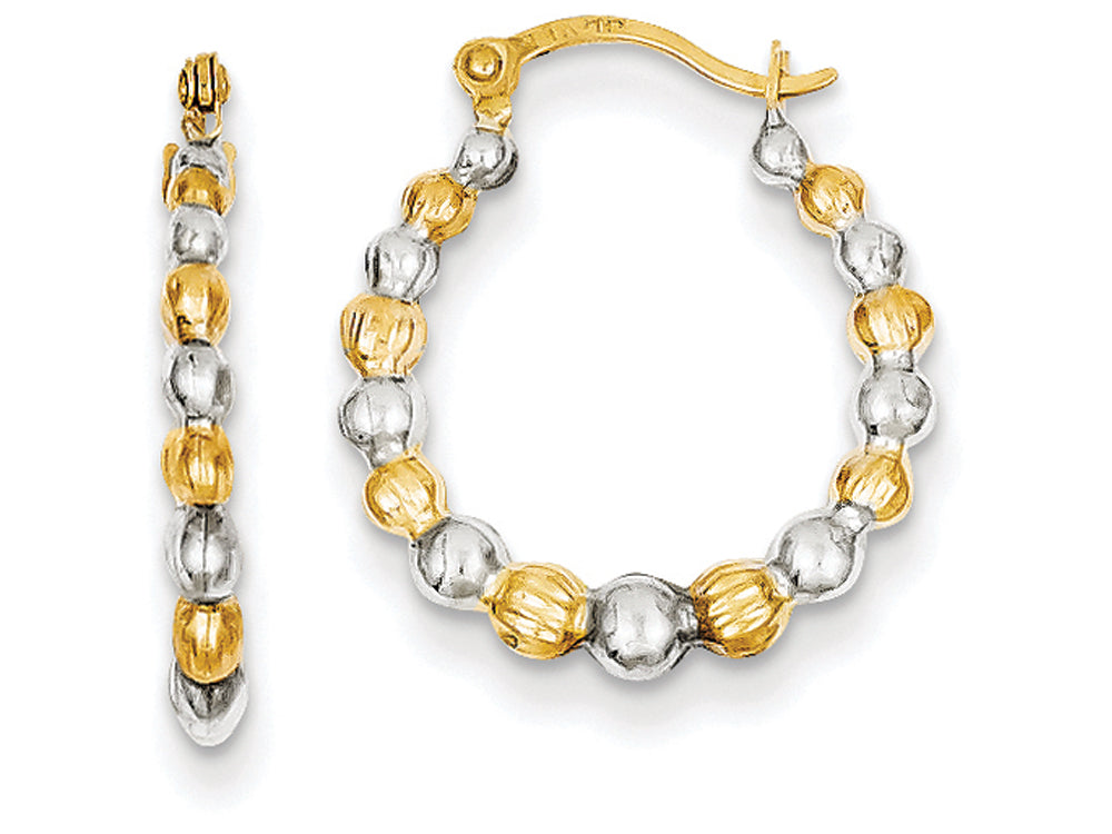 FJC Finejewelers 14k Yellow Gold and Rhodium Beaded Hoop Earrings