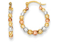 FJC Finejewelers 14k Yellow Gold with White And Rose Rhodium Beaded Hoop Earrings