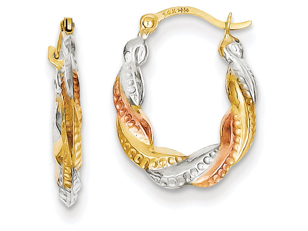 FJC Finejewelers 14k Yellow Gold with White And Rose Rhodium Hollow Scalloped Hoop Earrings