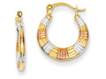 FJC Finejewelers 14k Yellow Gold withj White And Rose Rhodium Hollow Textured Hoop Earrings