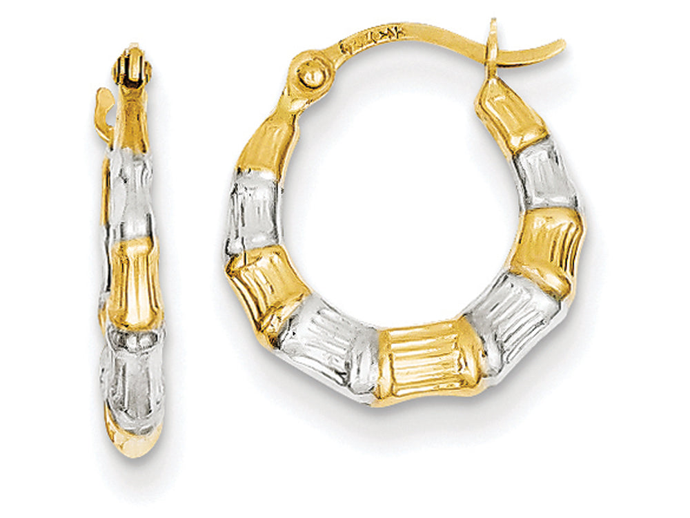 FJC Finejewelers 14k Yellow Gold and Rhodium Hollow Bamboo Hoop Earrings