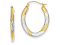 FJC Finejewelers 14k Yellow Gold and Rhodium Textured Hollow Oval Hoop Earrings