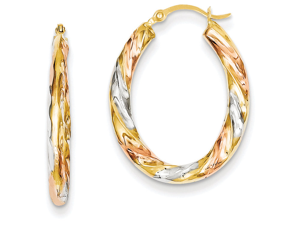 FJC Finejewelers 14k Yellow Gold with White and Rose Rhodium Oval Hollow Scallop Hoop Earrings