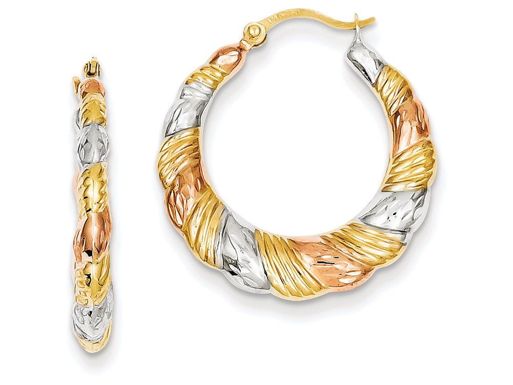 FJC Finejewelers 14k Yellow Gold with White And Rose Rhodium Hollow Scalloped Hoop Earrings