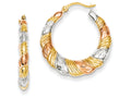 FJC Finejewelers 14k Yellow Gold with White And Rose Rhodium Hollow Scalloped Hoop Earrings