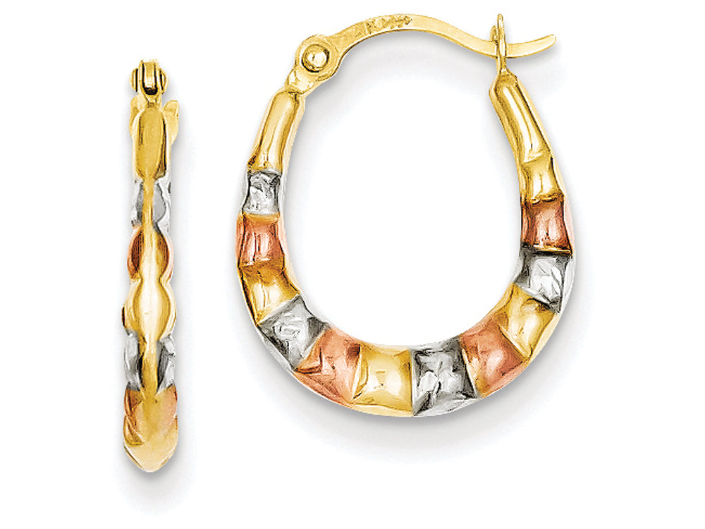 FJC Finejewelers 14k Yellow Gold with White And Rose Rhodium Hollow Scalloped Hoop Earrings