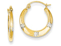 FJC Finejewelers 14k Yellow Gold and Rhodium Flowers Hollow Hoop Earrings