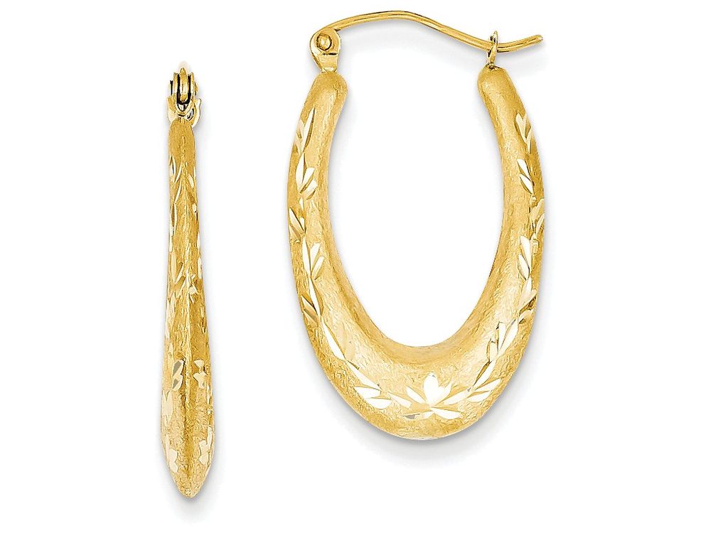 FJC Finejewelers 14k Yellow Gold Satin Bright Cut Hollow Hoop Earrings
