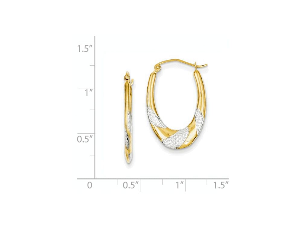 FJC Finejewelers 14k Yellow Gold and Rhodium Hollow Oval Hoop Earrings
