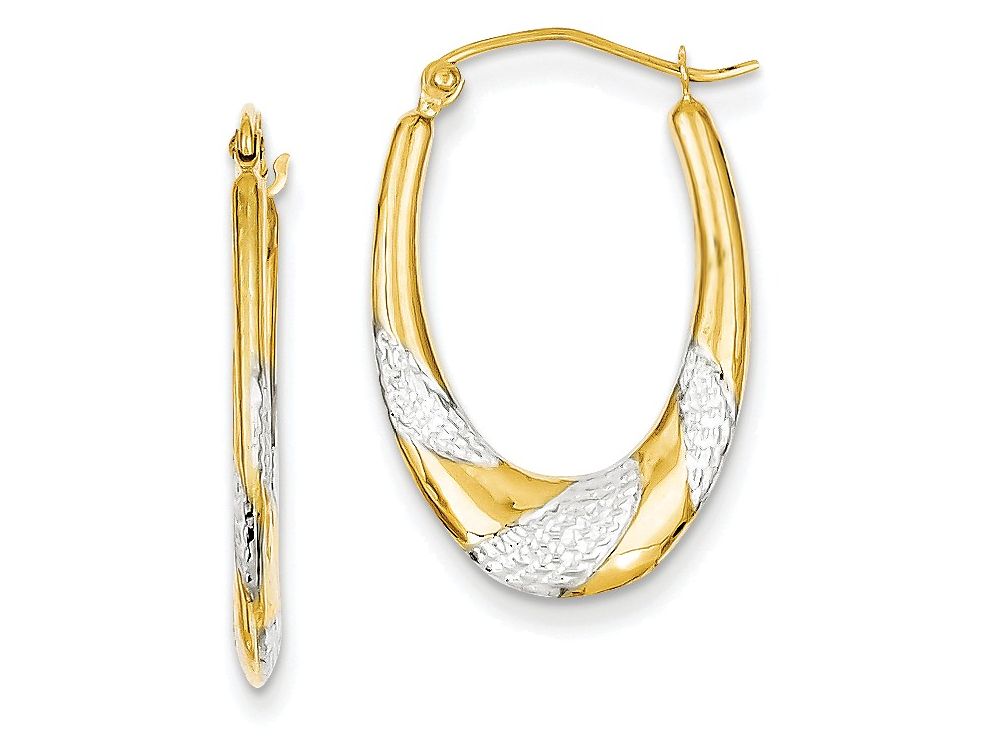 FJC Finejewelers 14k Yellow Gold and Rhodium Hollow Oval Hoop Earrings