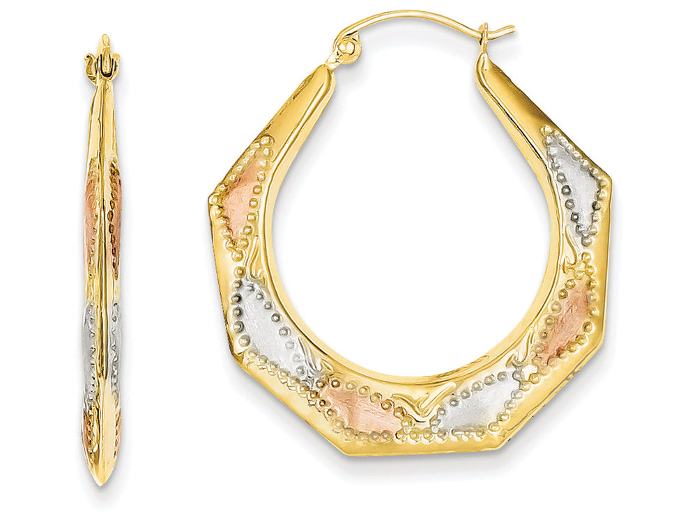 FJC Finejewelers 14k Yellow Gold with White And Rose Rhodium Hollow Hoop Earrings