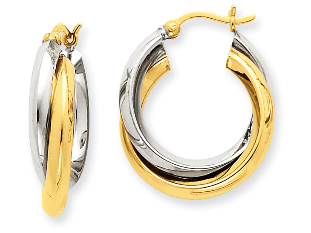 FJC Finejewelers 14 kt Two Tone Gold Polished Double Hoop Earrings