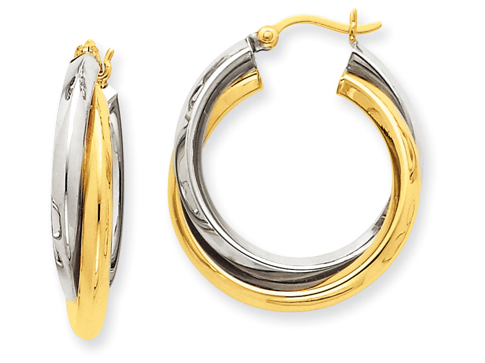 FJC Finejewelers 14 kt Two Tone Gold Polished Double Hoop Earrings