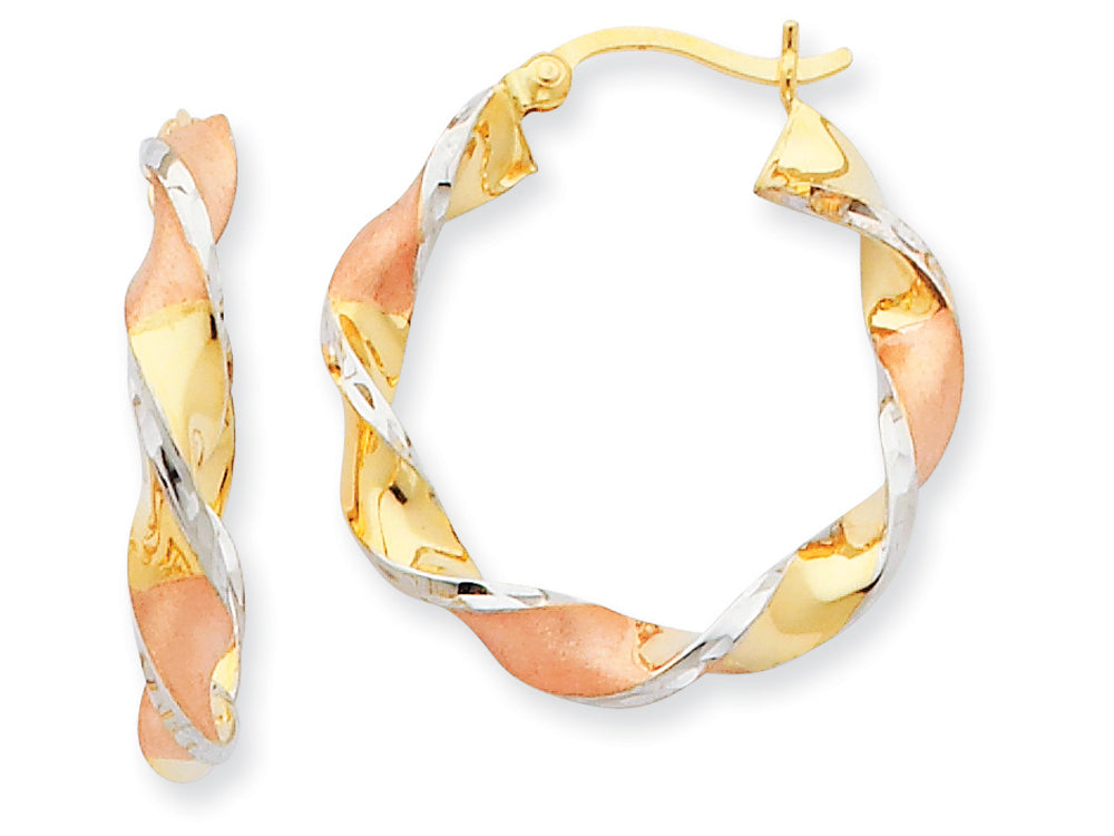 FJC Finejewelers 14 kt Tri Color Gold and Rhodium Twisted Hoop Earrings