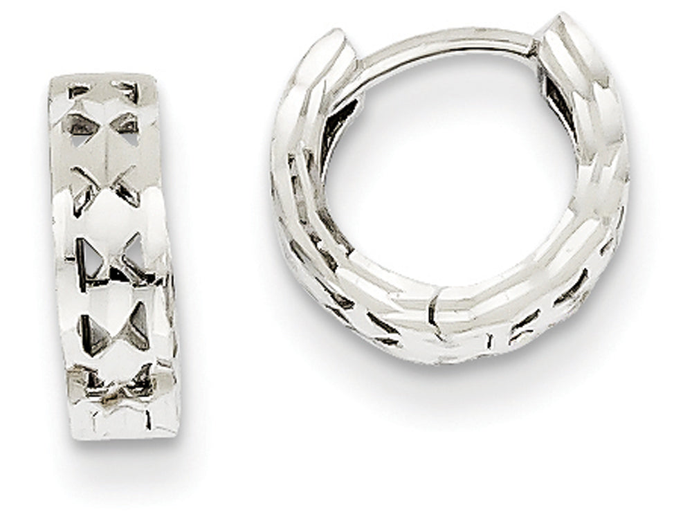 FJC Finejewelers 14k White Gold Bright-cut Hinged Hoop Earrings
