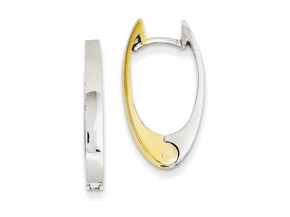 FJC Finejewelers 14 kt Two Tone Gold V Shaped Hinged Hoop Earrings